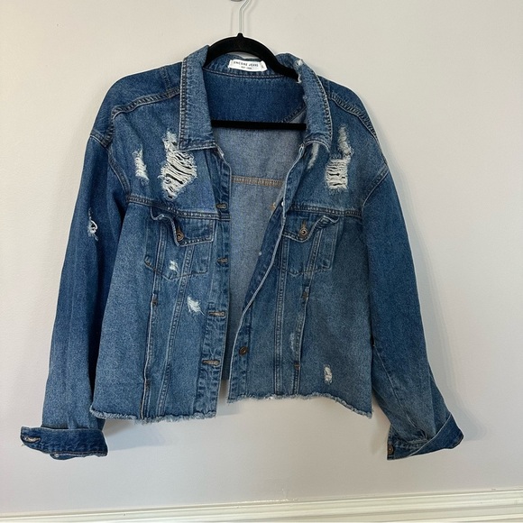 Encore Jeans Women’s Long Sleeve Distressed Raw Hem Denim Jacket Size 2XL GUC - Picture 2 of 8